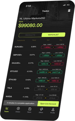 Ultima Markets Trading App Main Page